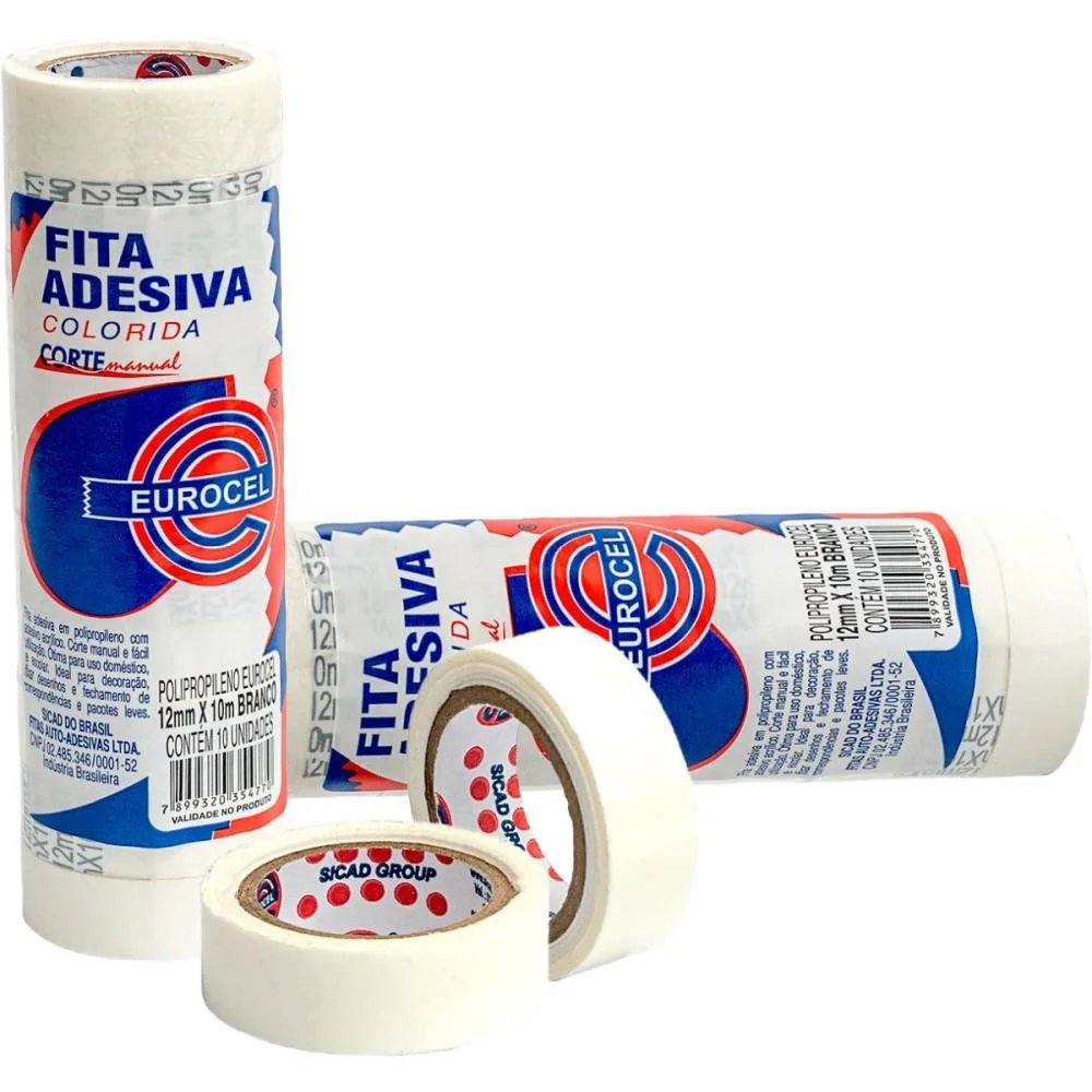 Fita Adesiva Pp 2000 12Mmx10M Branca Eurocel 10 Unidades