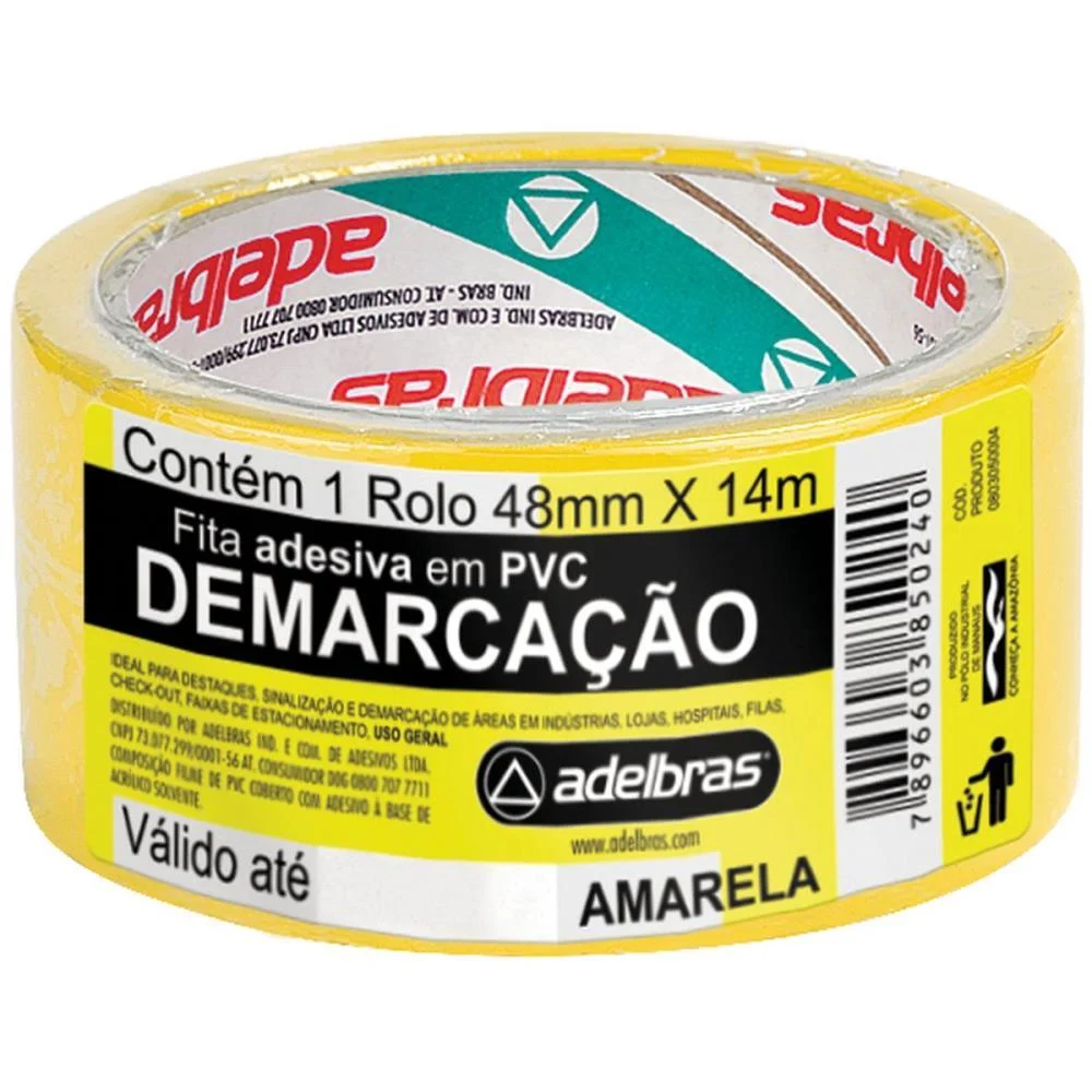 Fita Para Demarcacao De Solo Pvc Amarela 48Mmx14Mts. Adelbras (Unidade)