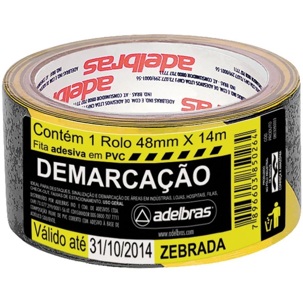 Fita Para Demarcacao De Solo Pvc Amarela/Preta 48Mmx14M. Adelbras (Unidade)