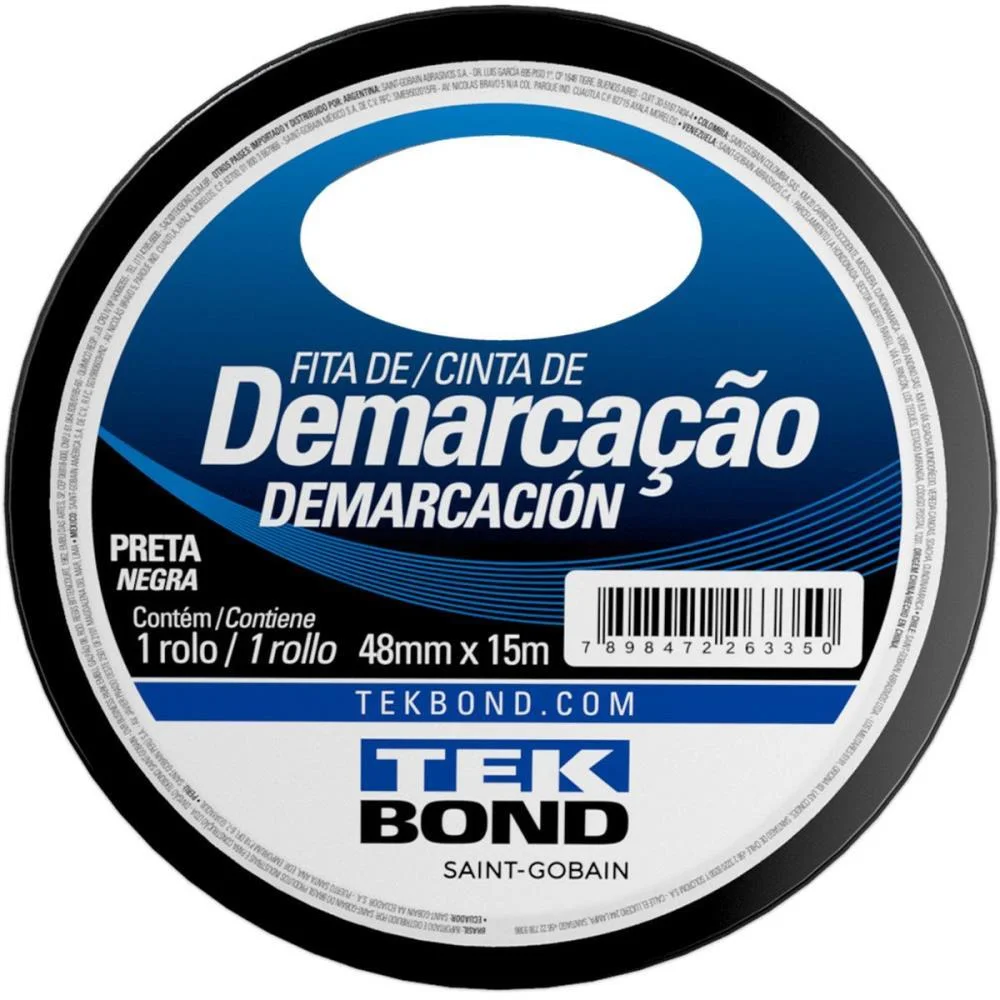 Fita Para Demarcacao De Solo Pvc Preta 48Mmx15M Tekbond (Unidade)