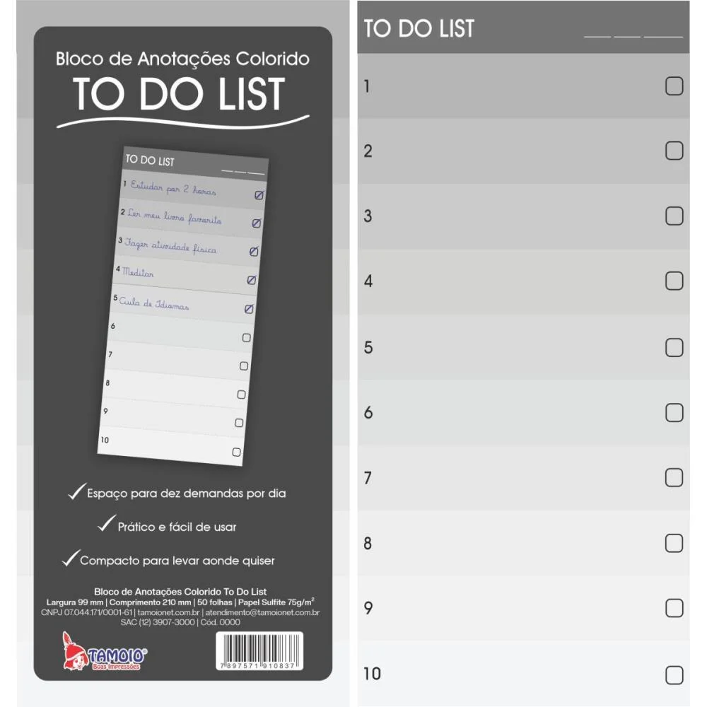 Bloco De Anotacoes 99X210Mm 50F List Tons Cinza Tamoio 10 Unidades