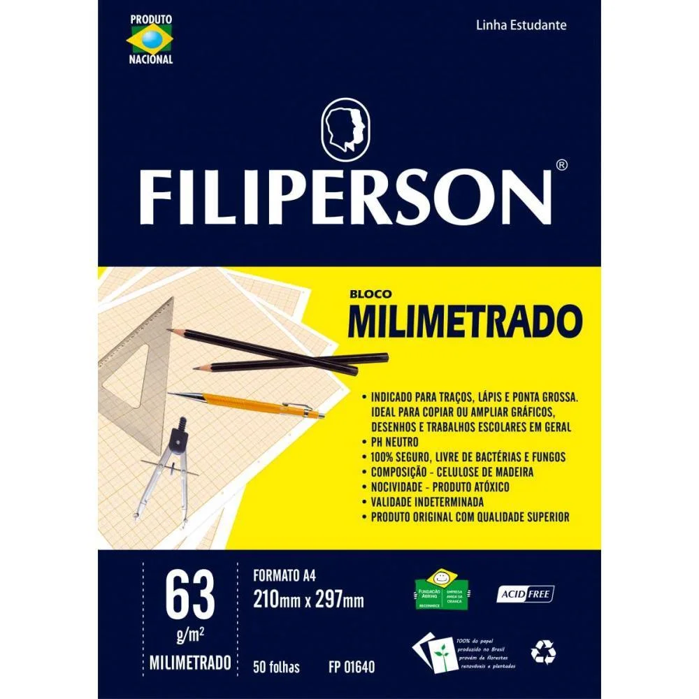 BLOCO TECNICO SEM MARGEM MILIMETRADO A-4 63G.50F.BRANCO FILIPERSON (PCT.C/05)
