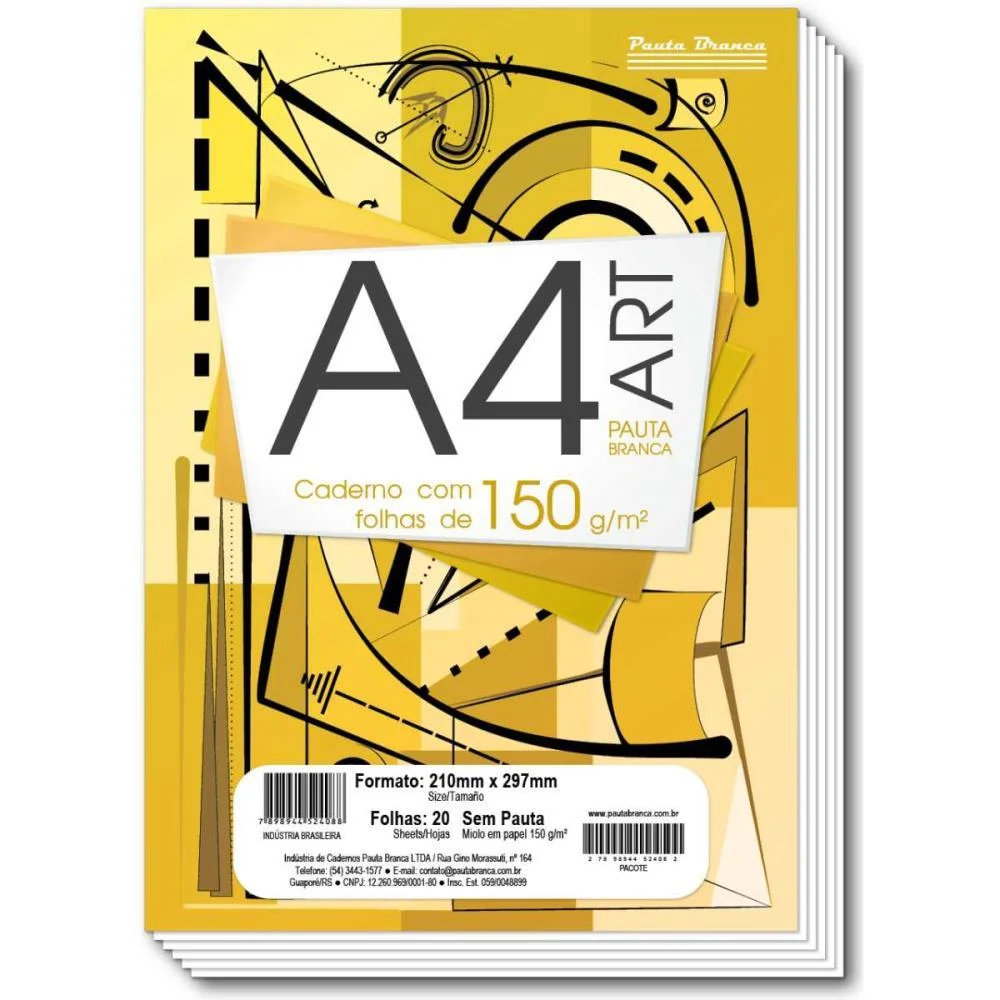 Bloco Tecnico Sem Margem Desenho A4 Art Pb 20F.br 150G Pauta Branca 10 Unidades
