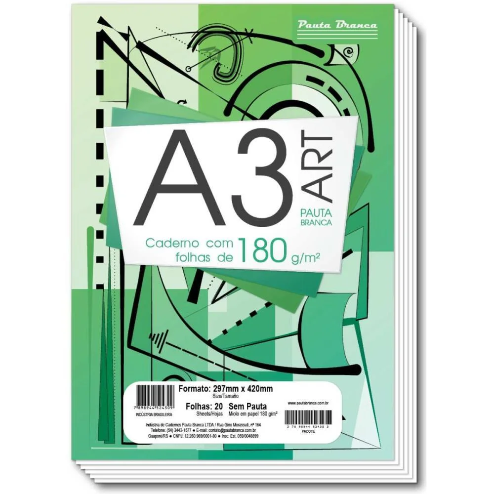 Bloco Tecnico Sem Margem Desenho A-3 180G.20Fls.branco Pauta Branca (Pct.c/05)