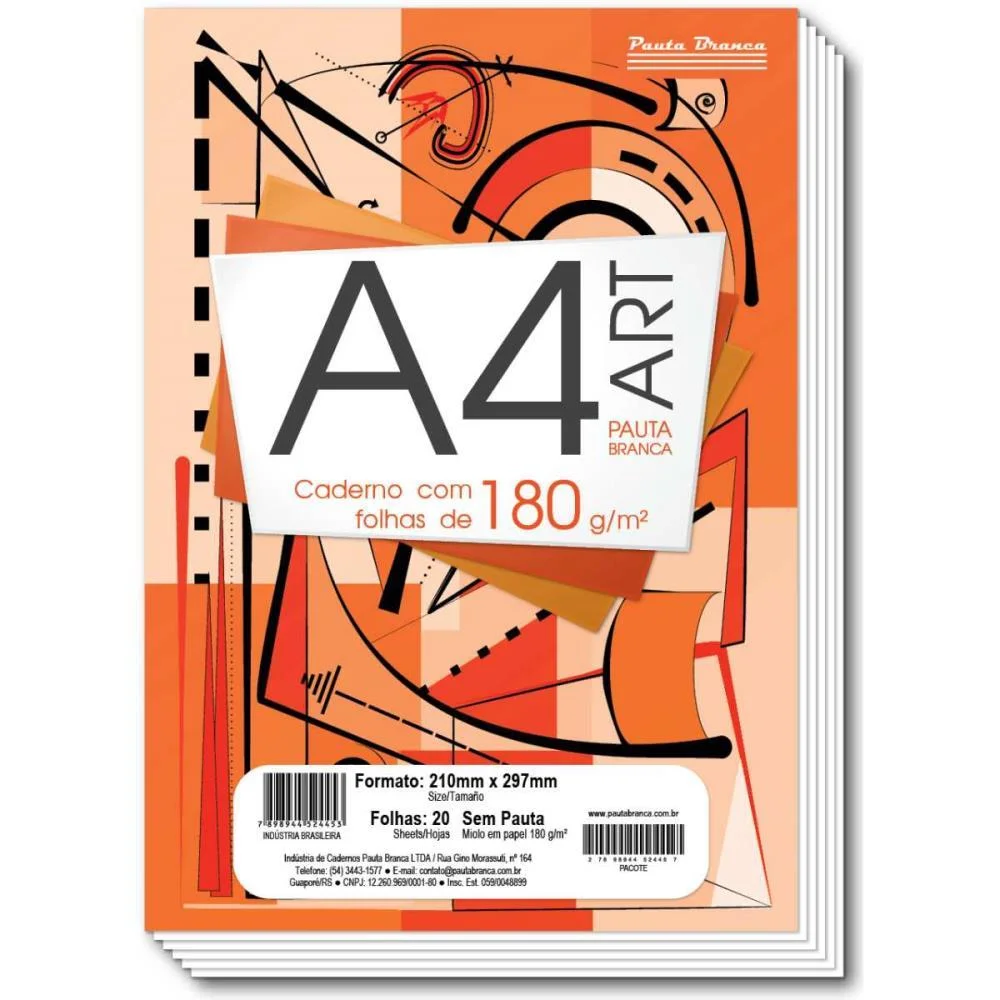 Bloco Tecnico Sem Margem Desenho A-4 180G. 20Fls. Pauta Branca 10 Unidades