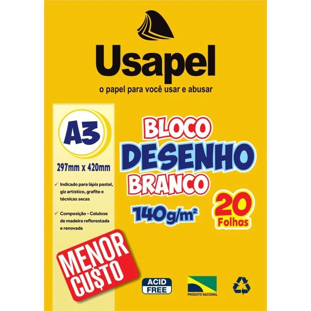 Bloco Tecnico Sem Margem Usapel Desenho A3 140G 20Fl Br Filiperson (Pct.c/05)