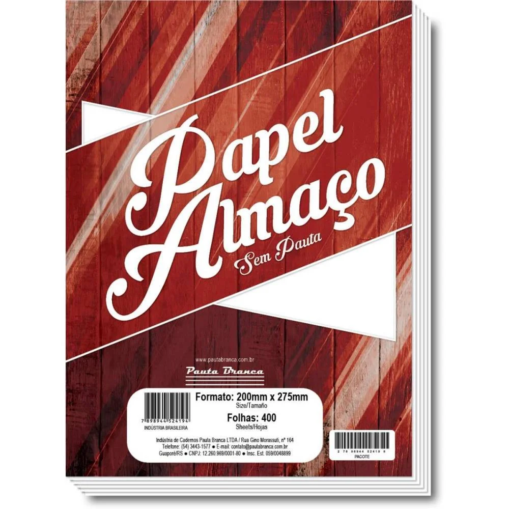 Papel Almaço Sem Pauta 200X275Mm 50G Pauta Branca (Pct.c/400)