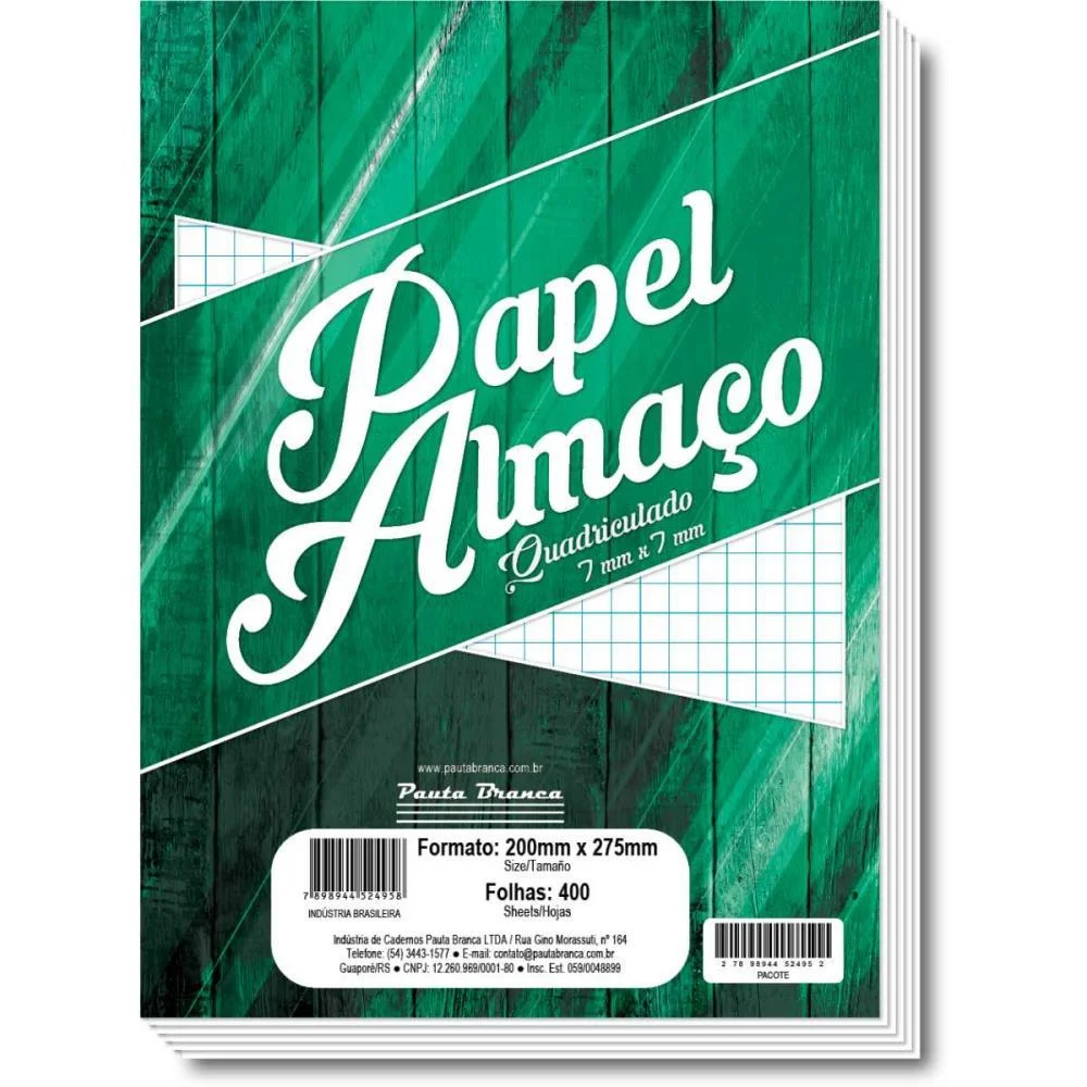 Papel Almaço Quadriculado 7X7 200X275Mm Pauta Branca (Pct.c/400)