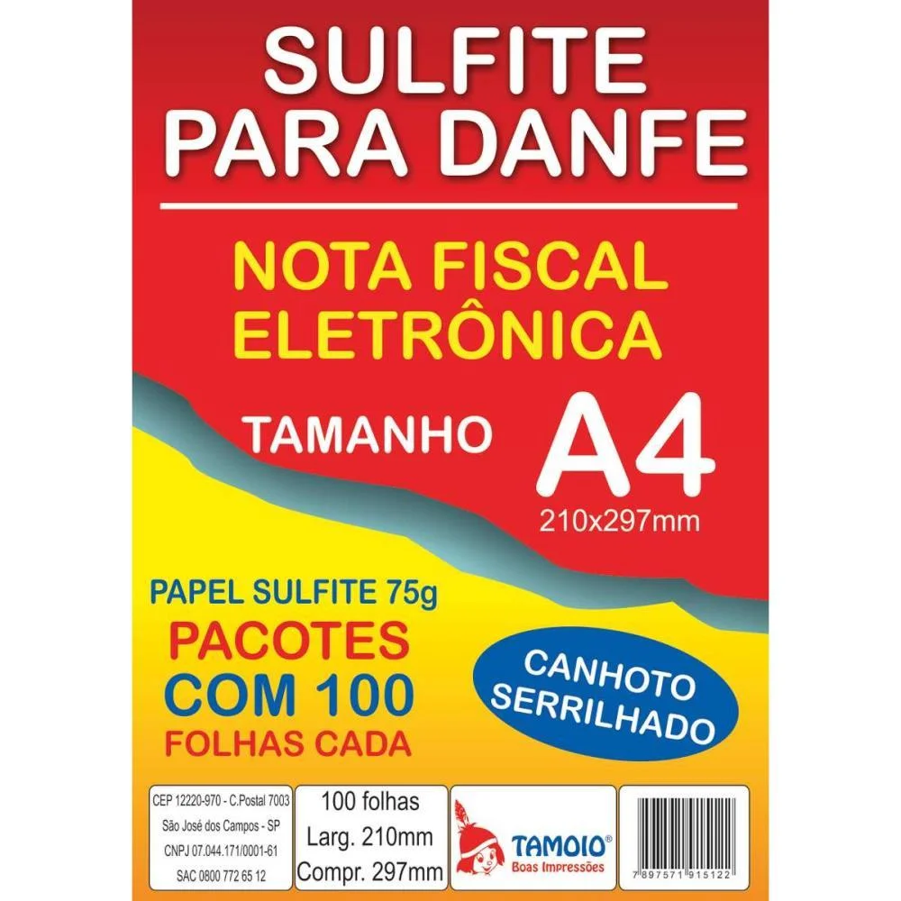 Papel Sulfite A4 Danfe C/Serrilha 25Pctx100Fl Tamoio (Cx.c/2500)