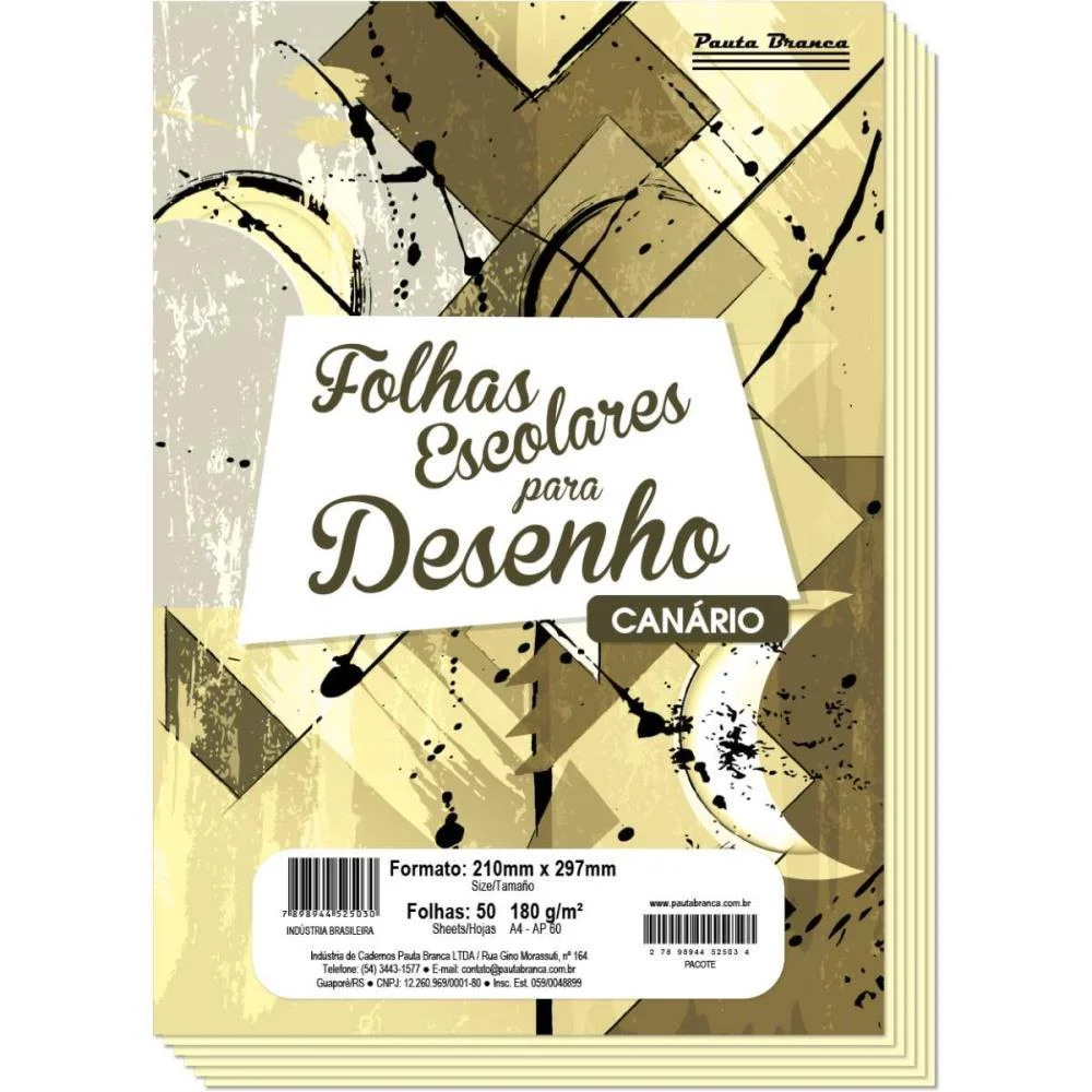 Papel Sulfite A4 Colorido Ap60 180G 60Kg. Canario 50Fls. Pauta Branca (Pacote)