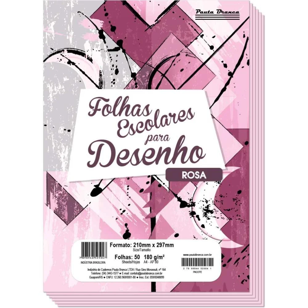 Papel Sulfite A4 Colorido Ap60 180G 60Kg. Rosa 50Fls. Pauta Branca (Pacote)