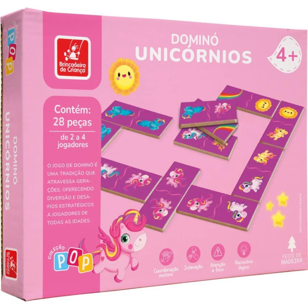 DOMINO UNICORNIOS EM MADEIRA 28PCS BRINC. DE CRIANCA (UNIDADE)