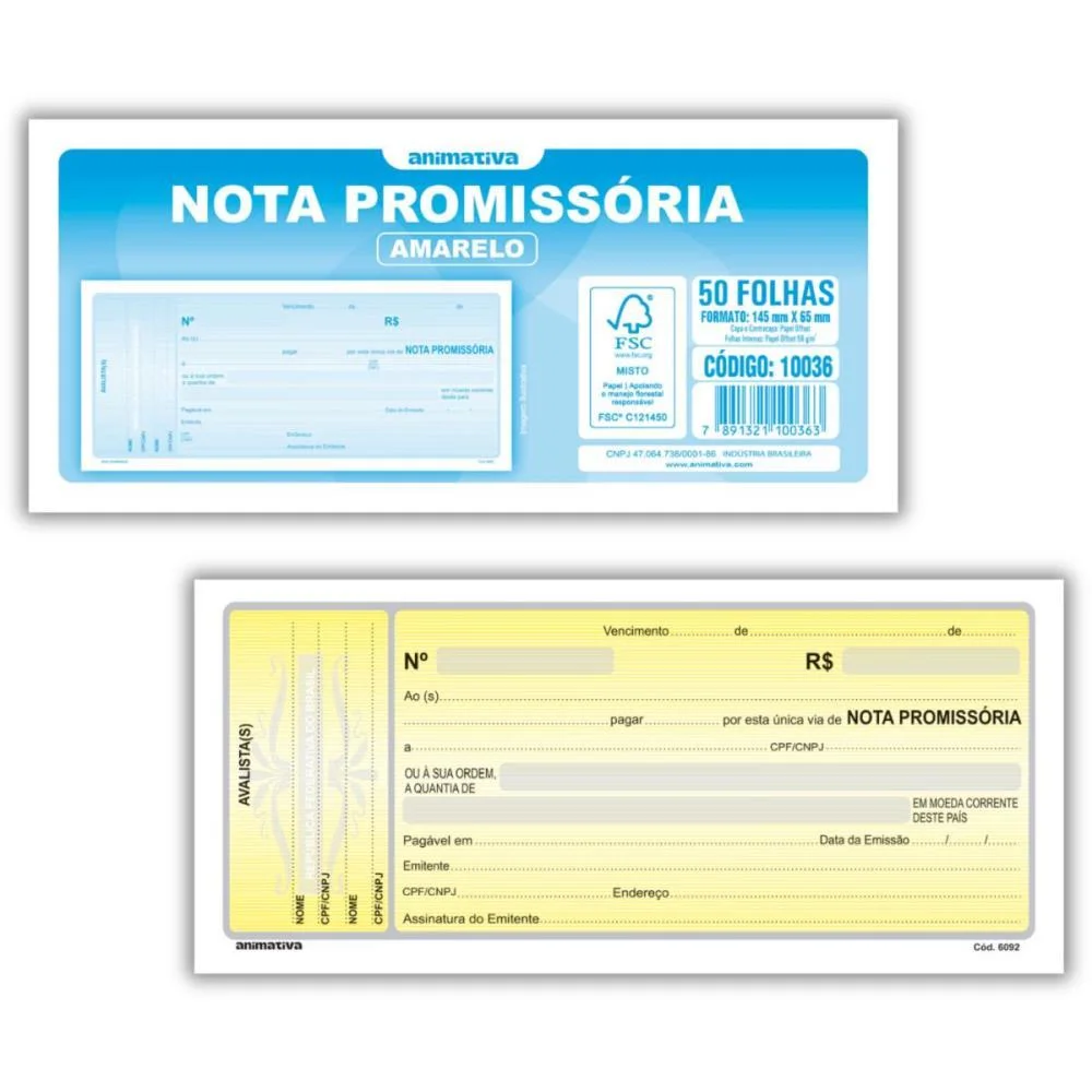 Talão Impresso Nota Promis.mini 50F.65X145 Am Animativa 20 Unidades