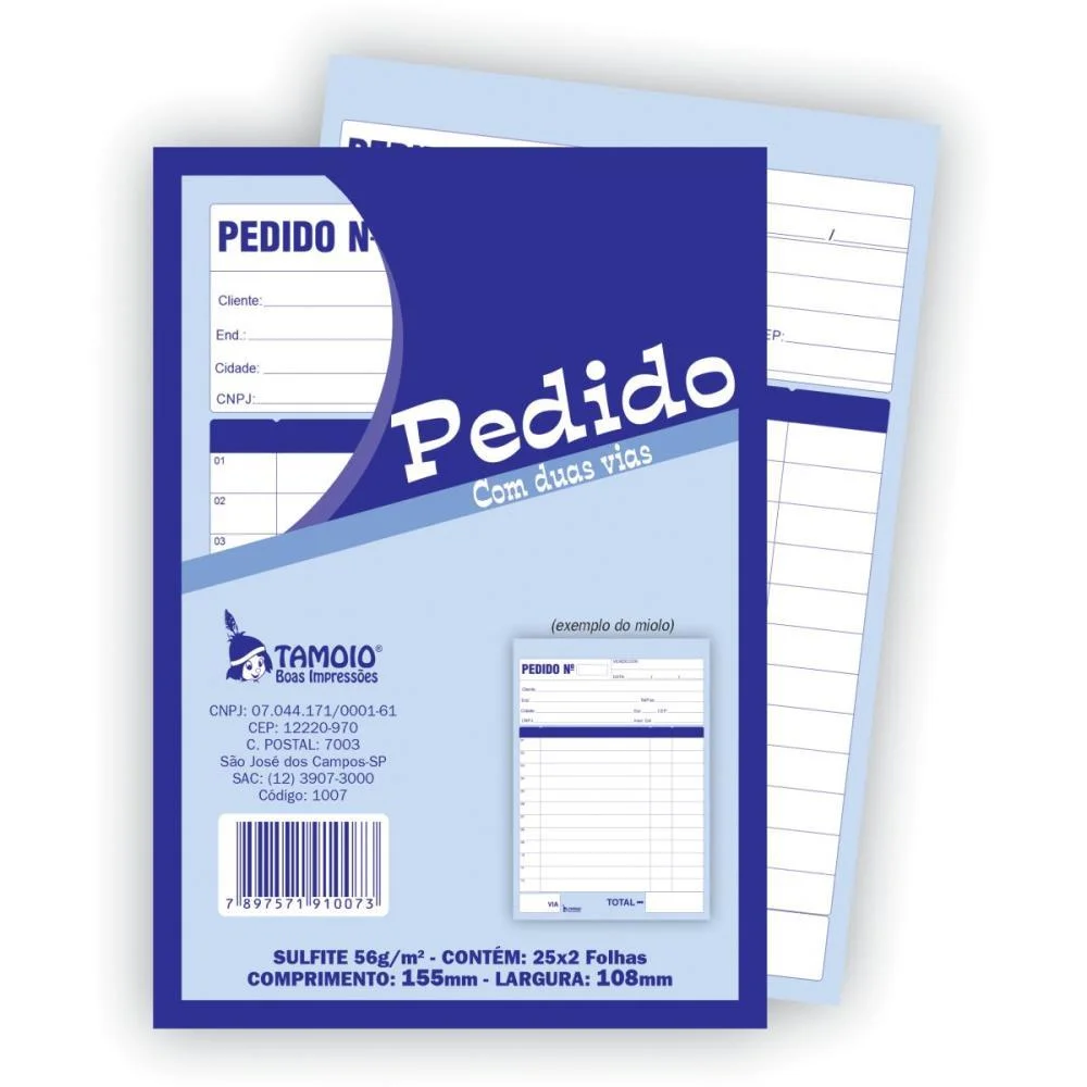 Talão Impresso De Pedido 1/36 2 Vias 25 Folhas Tamoio 20 Unidades