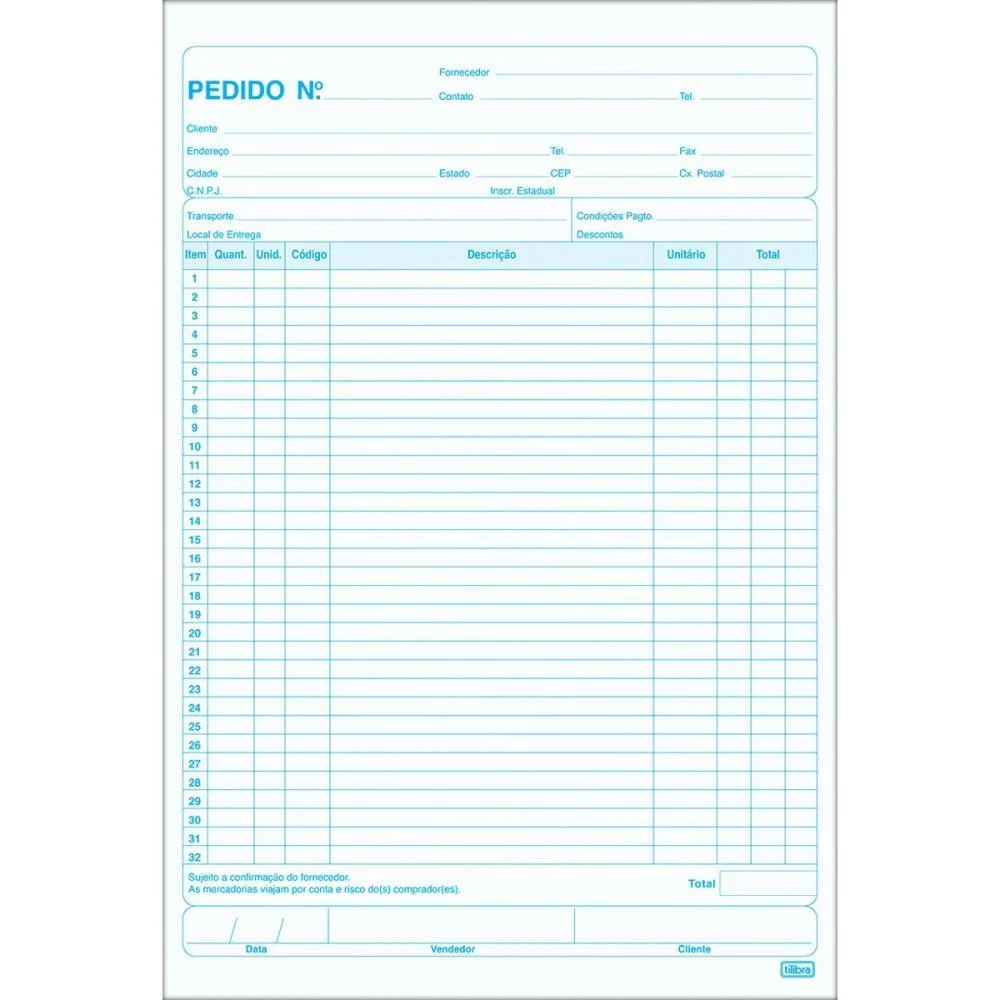 Talão Impresso De Pedido 1/9 2 Vias Gd. 75F.199X294Mm Tilibra 10 Unidades