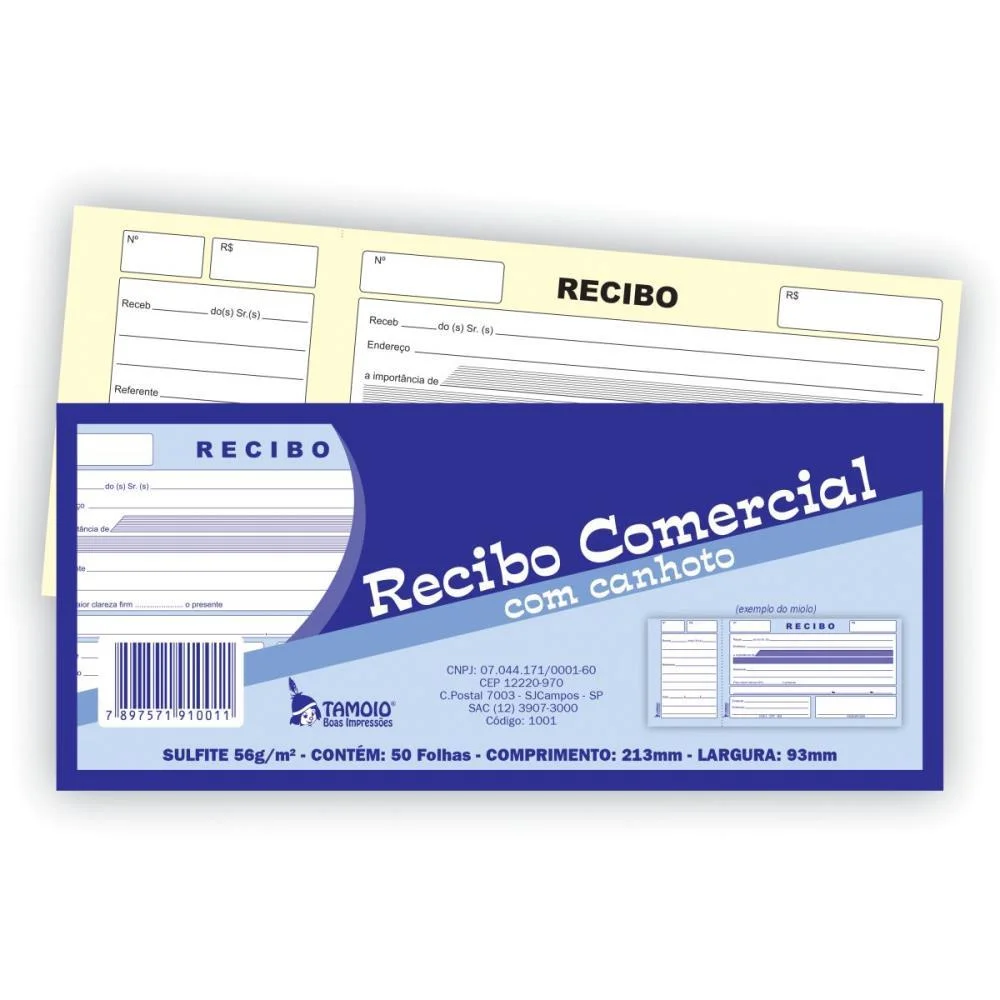 Impresso Recibo Comercial Com Canhoto 50F Tamoio (Pct.c/20)