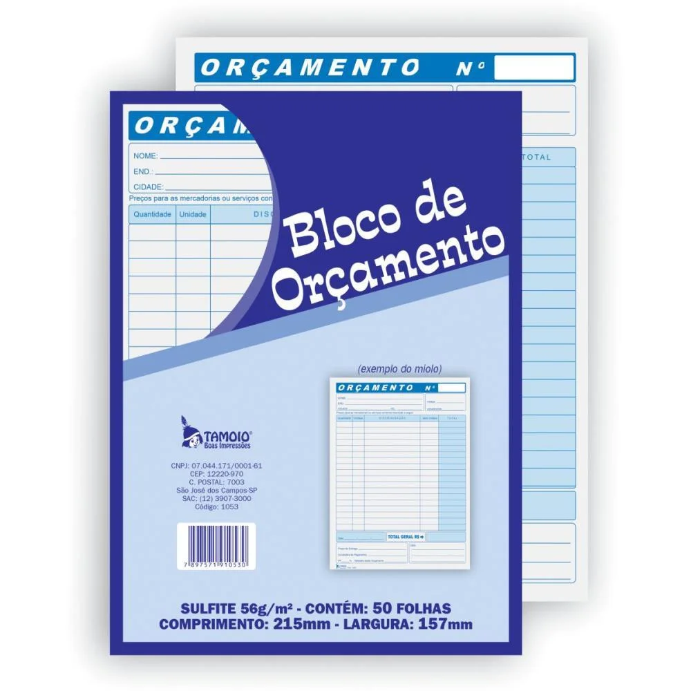 Impresso Administrativo Orcamento 50Fls 157X215Mm Tamoio (Pct.c/20)