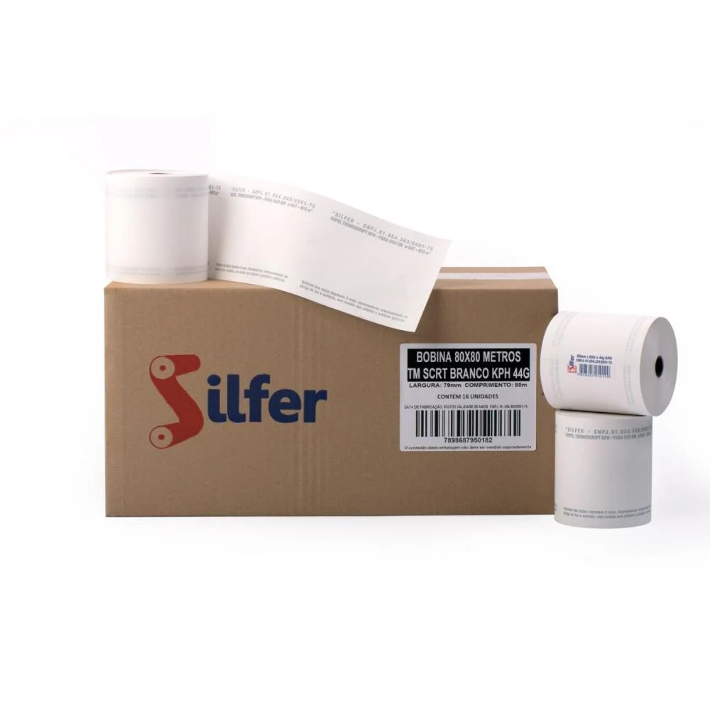 Bobina Termica 80Mmx80M Branca 44G Silfer (Cx.c/16)