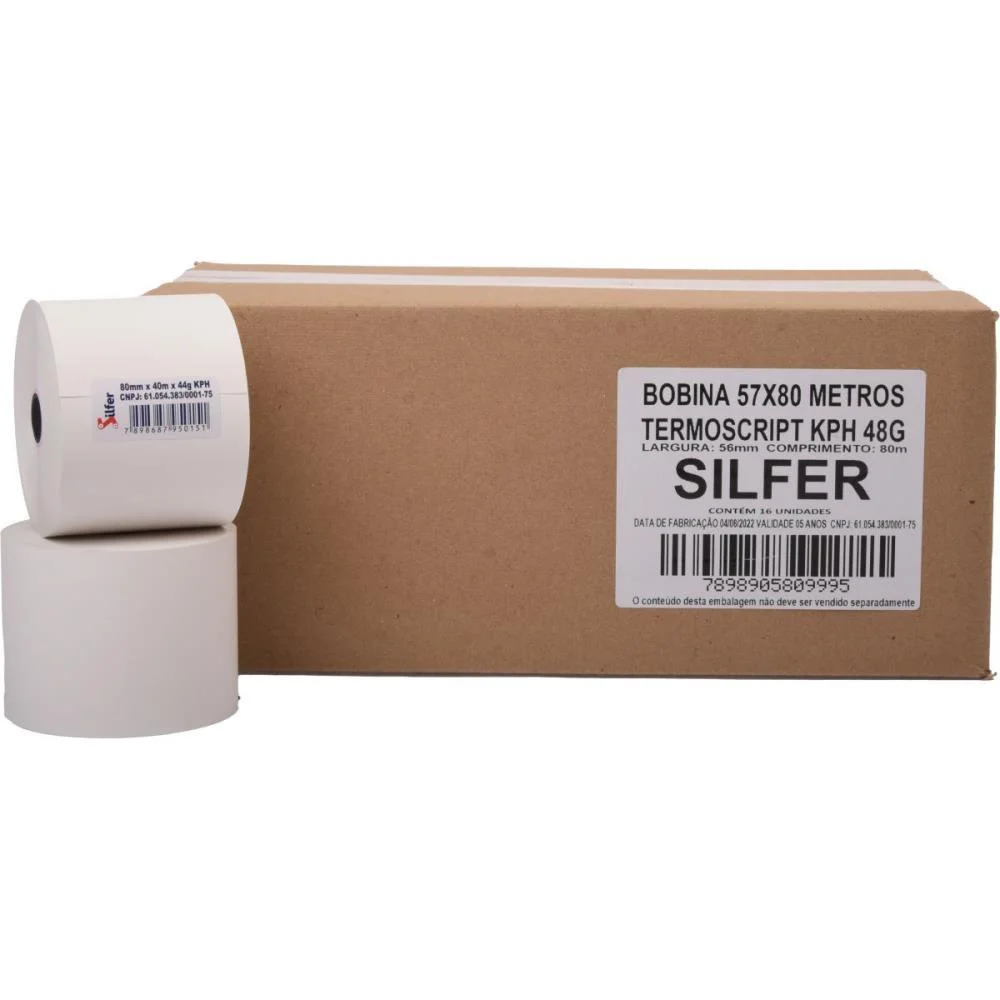 Bobina Termica Relogio Ponto 57Mmx80M Branca 48G. Silfer (Cx.c/16)