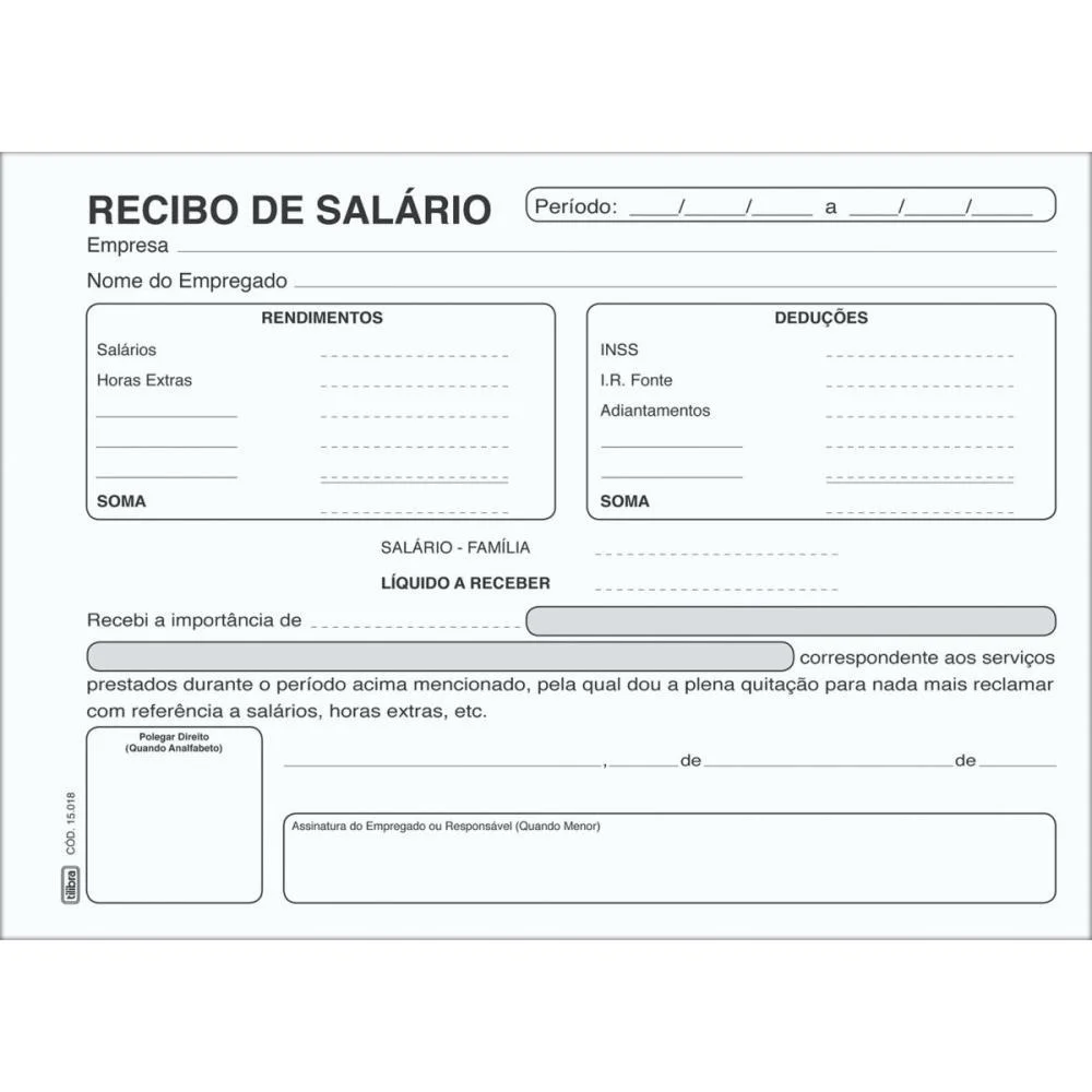 Impresso Recibo Salario 100Fls. 140X207,5Mm Tilibra (Pct.c/10)