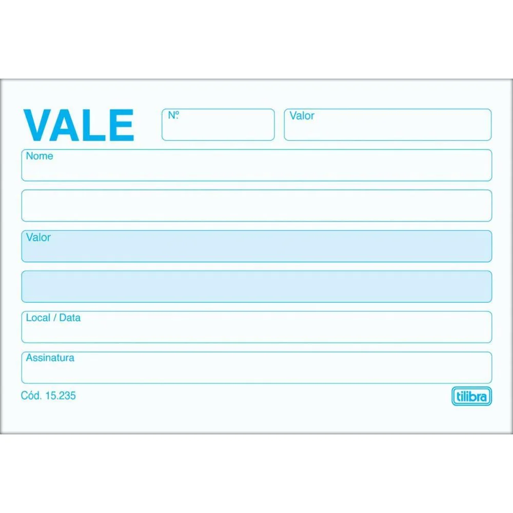 Impresso Vale 100 Folhas Sem Canhoto Tilibra (Pct.c/20)