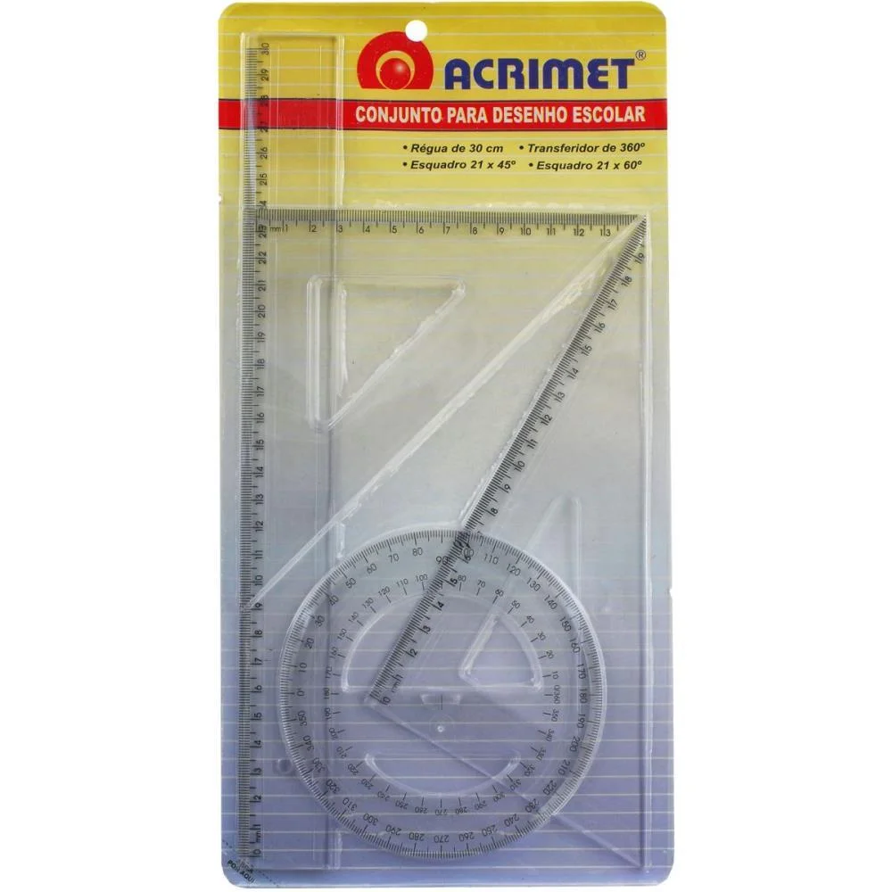 Conjunto Para Desenho Reg.30Cm+Esq.21Cm+Trans.360ºcr Acrimet (Unidade)