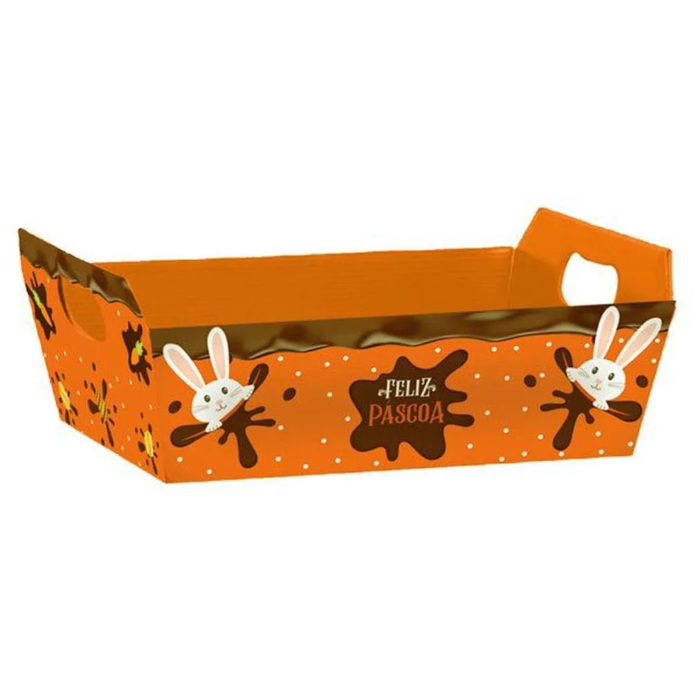 CESTA DE PAPEL CHOCOLATIER LARANJA 21X8X15CM XINGO EMBALAGENS (PCT.C/04)