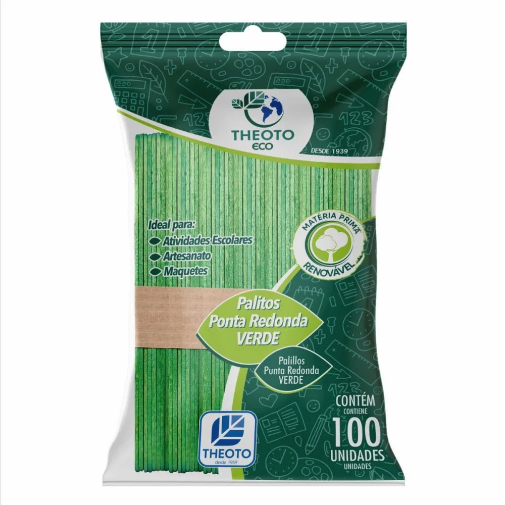 PALITO DE MADEIRA P/SORVETE PONTA REDONDA VERDE THEOTO (PCT.C/100)