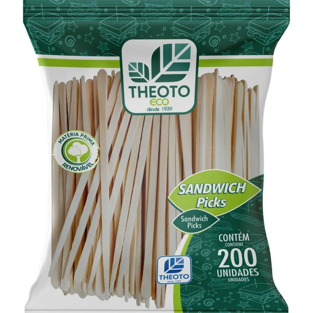 PALITO DE MADEIRA P/SANDUICHE 9CM THEOTO (PCT.C/200)
