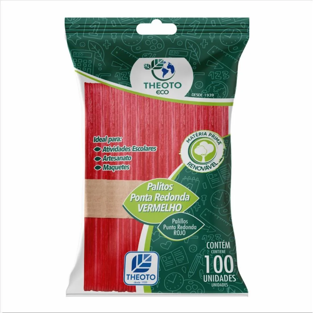 PALITO DE MADEIRA P/SORVETE PONTA REDONDA VERM. THEOTO (PCT.C/100)
