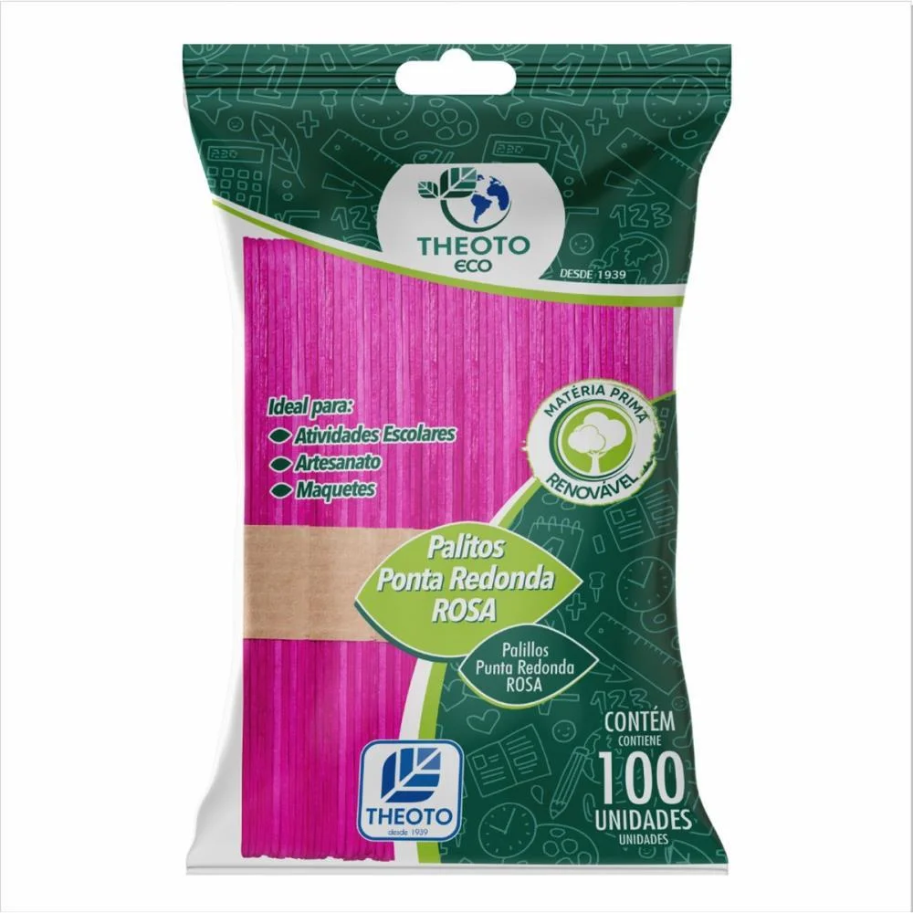 PALITO DE MADEIRA P/SORVETE PONTA REDONDA ROSA THEOTO (PCT.C/100)