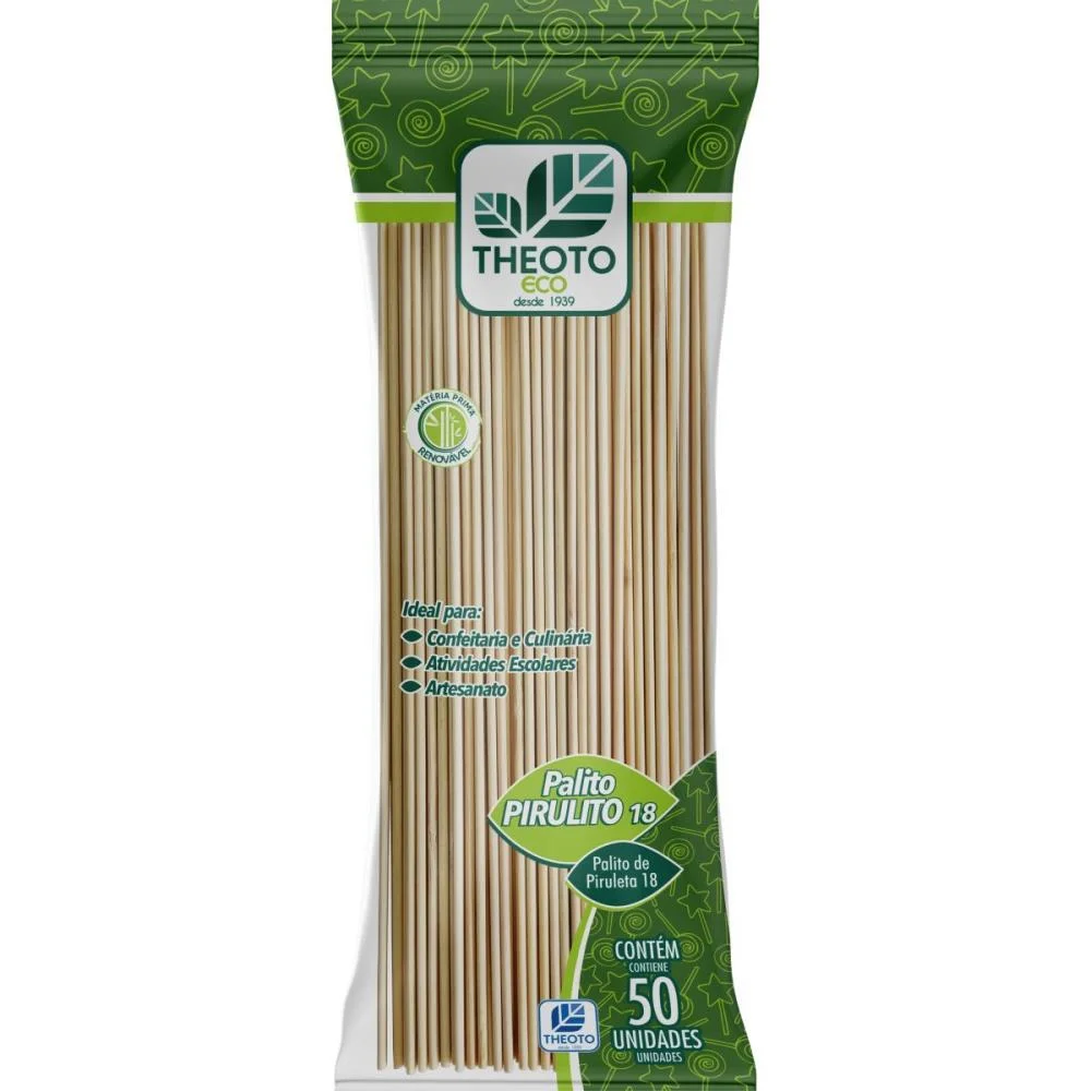 Palito De Madeira P/Pirulito 180Mm Theoto (Pct.c/50)