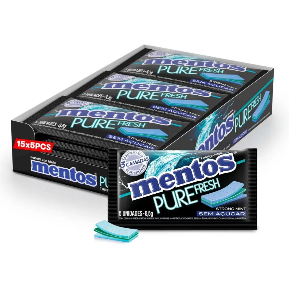 GOMA DE MASCAR MENTOS PURE STRONG MINT 8,5G PERFETTI VAN MELLE (DP.C/15)