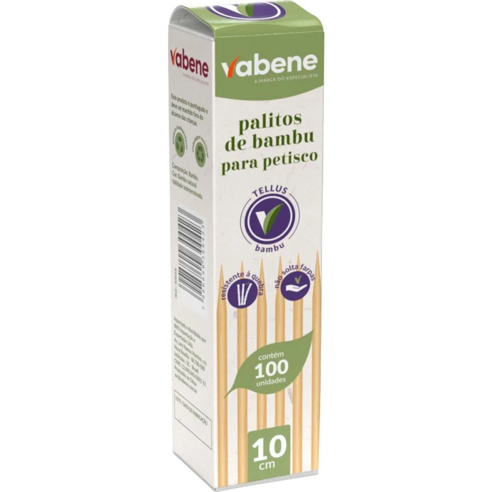 Palito De Madeira P/Petisco Bambu 10Cm Vabene (Cx.c/100)