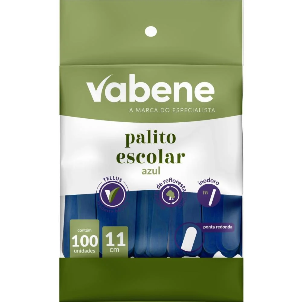 Palito De Madeira P/Sorvete Ponta Redonda Azul Vabene (Pct.c/100)