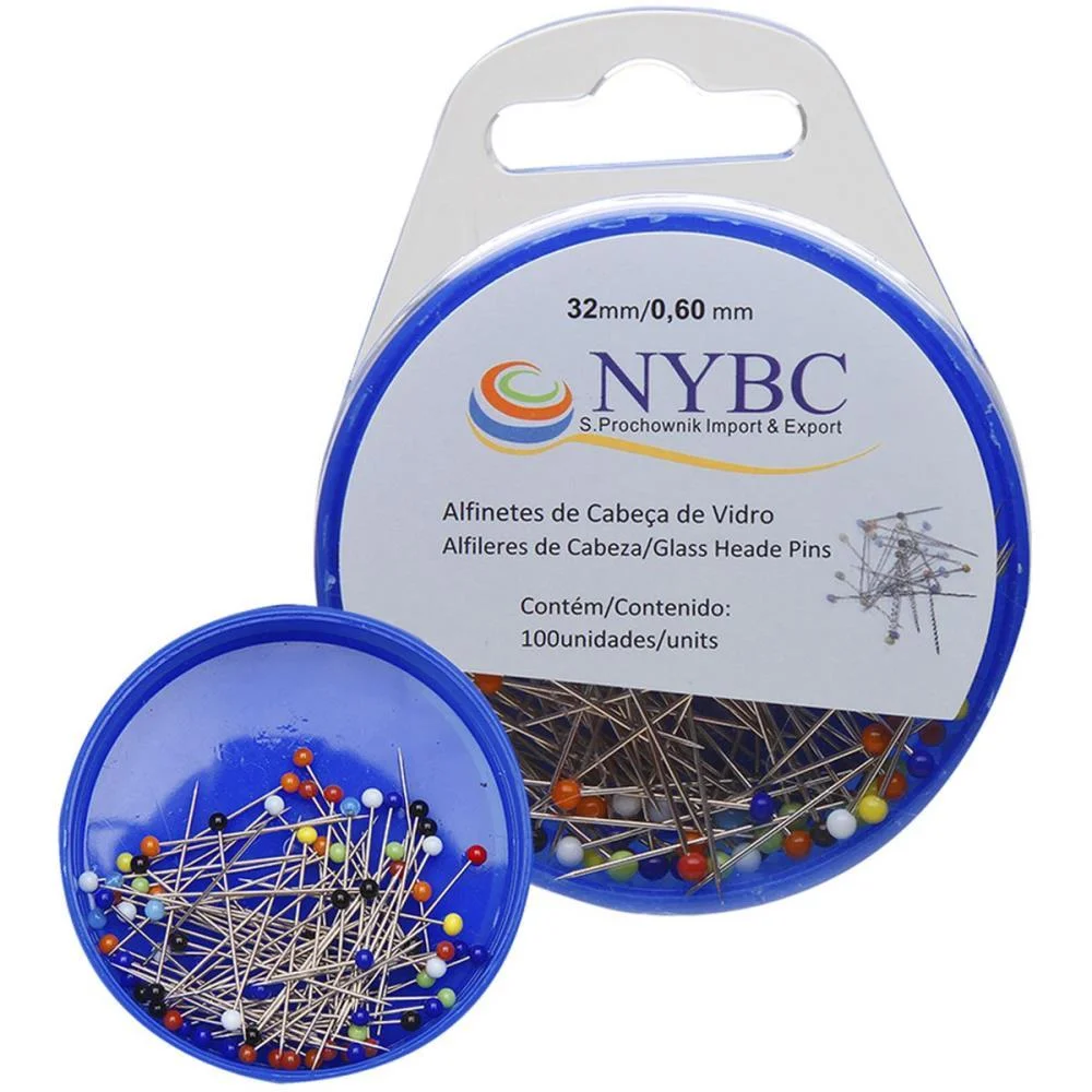 ALFINETE COSTURA CABECA DE VIDRO C/100UNID.(S) NYBC (BLISTER)