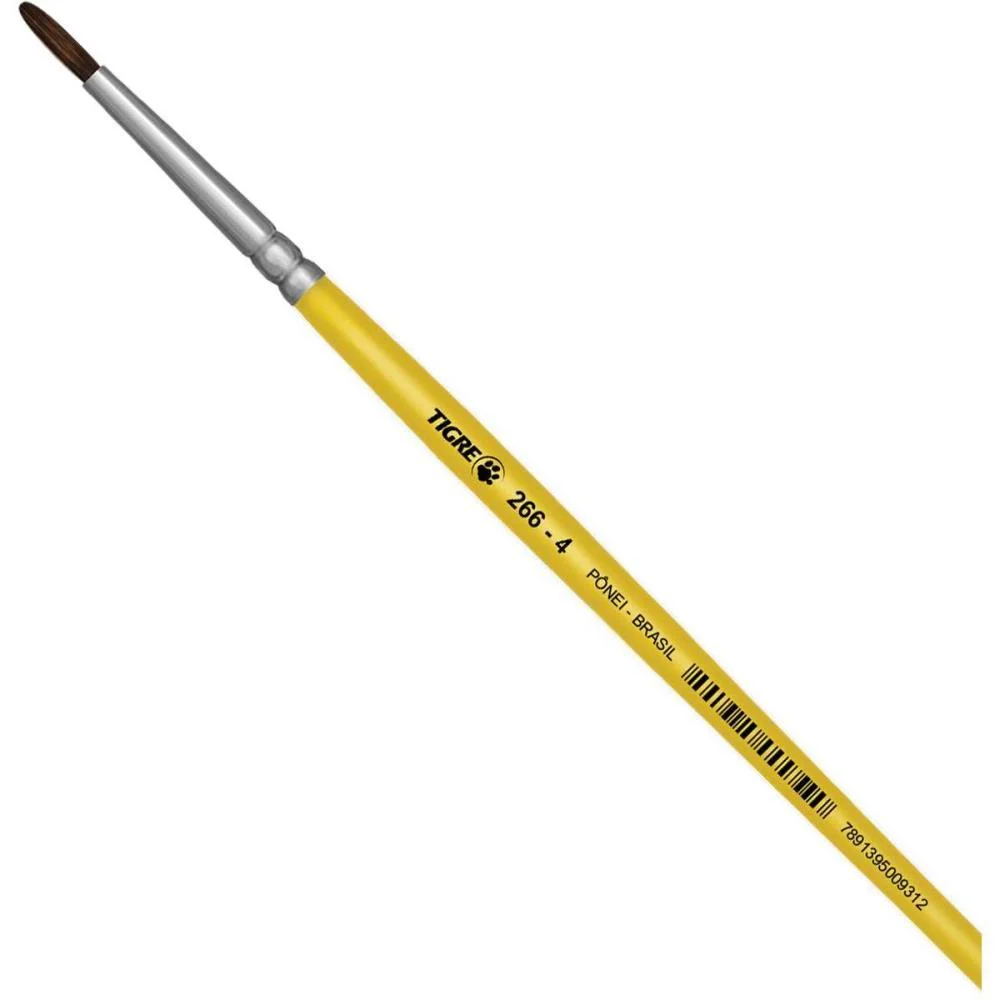 Pincel Escolar Redondo 266 N.04 Amarelo Pinceis Tigre (Duzia)