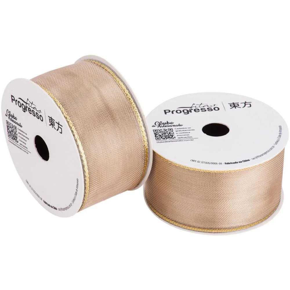 Fita Metalizada 38Mm 10M. Ouro Aramada Fitas Progresso (Unidade)