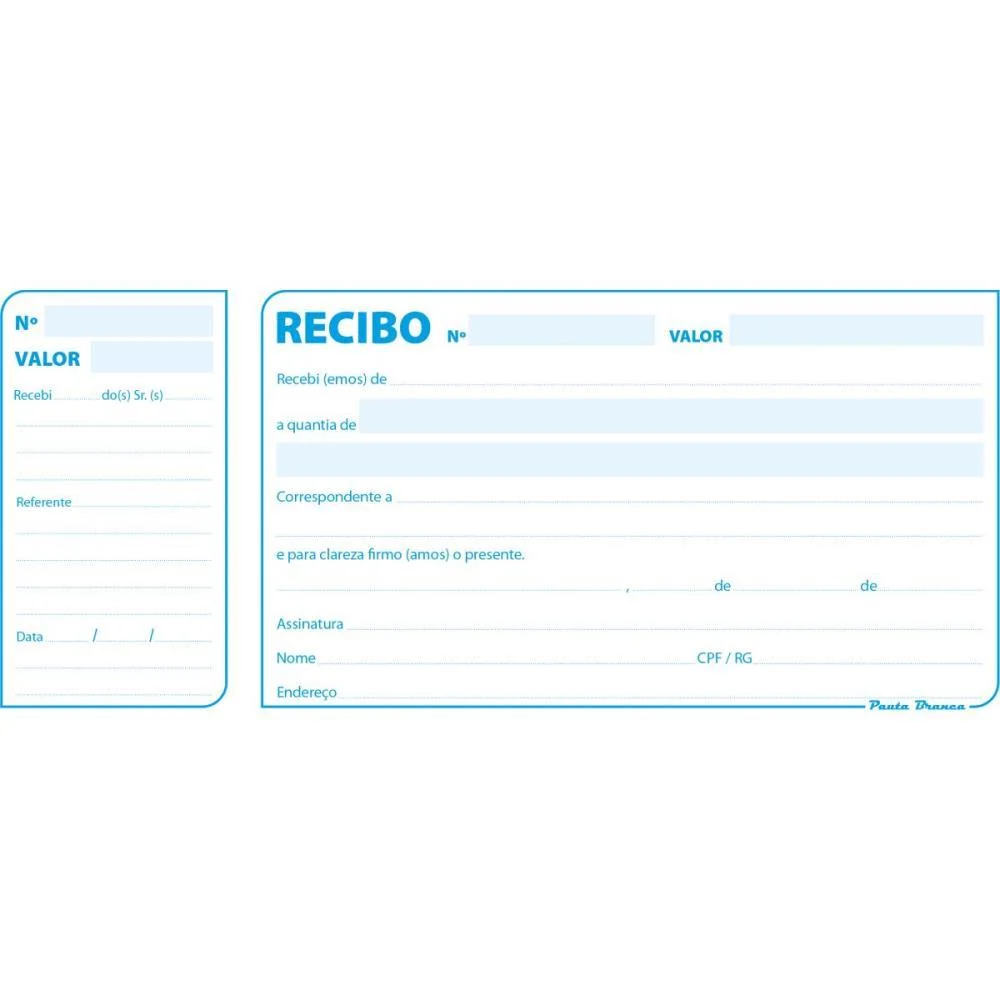 IMPRESSO RECIBO COMERCIAL C/CANHOTO 50F 200X88 PAUTA BRANCA (PCT.C/20)