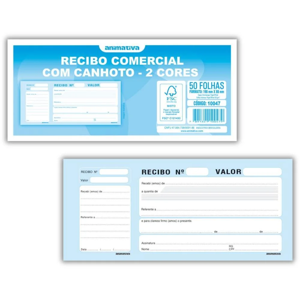 IMPRESSO RECIBO COMERCIAL COM CANHOTO 50F 2COR ANIMATIVA (PCT.C/10)