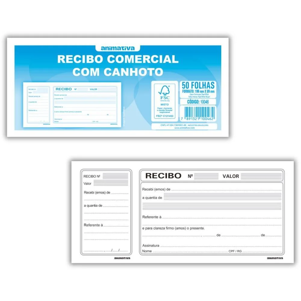 IMPRESSO RECIBO COMERCIAL COM CANHOTO 50F ANIMATIVA (PCT.C/20)