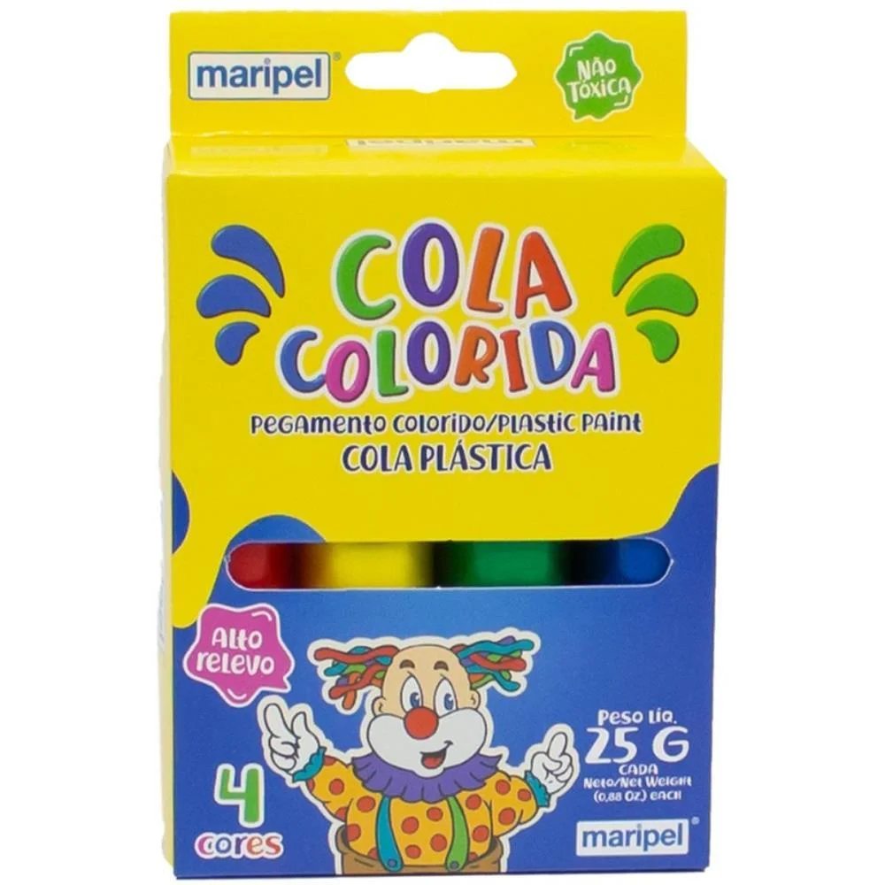 Cola Colorida 04 Cores Sortidas 25G Maripel (Estojo)