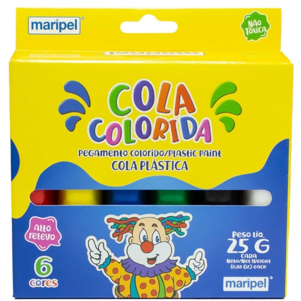 Cola Colorida 06 Cores Sortidas 25G Maripel (Estojo)