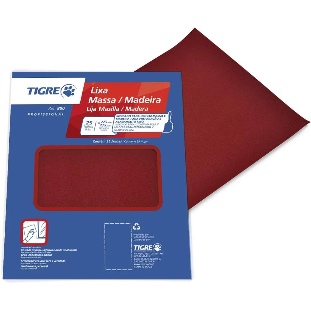 Lixa 800 Massa/Madeira Media 120 Pinceis Tigre (Pct.c/25)