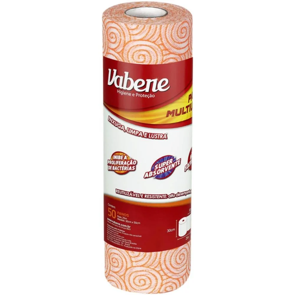 Pano Multiuso 25X28Cm Laranja C/50 Unidades Vabene (Rolo)