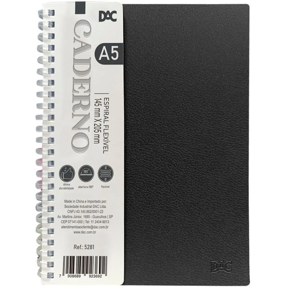 CADERNO A5 PRETO ESPIRAL SMART PP 80F. DAC (UNIDADE)