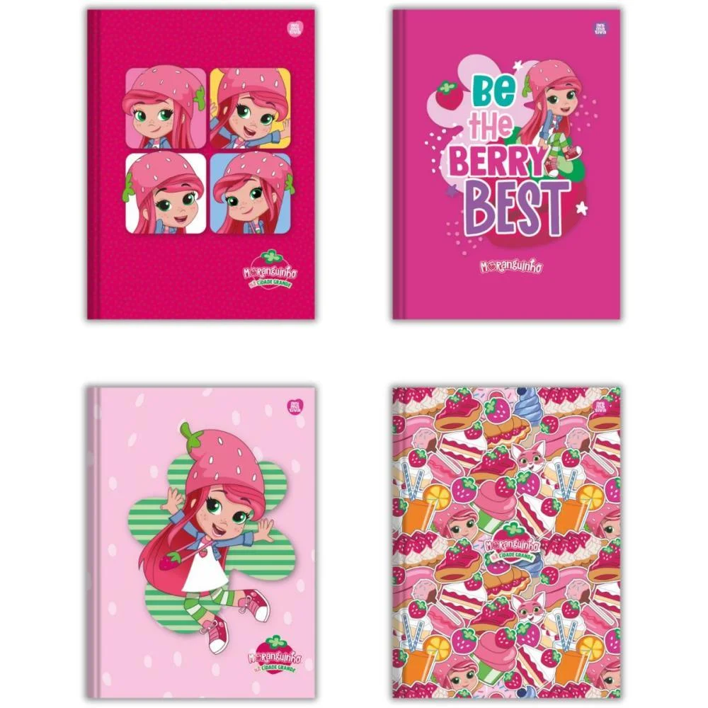 CADERNO BROCHURA 1/4 CAPA DURA MORANGUINHO 80F ANIMATIVA (PCT.C/05)
