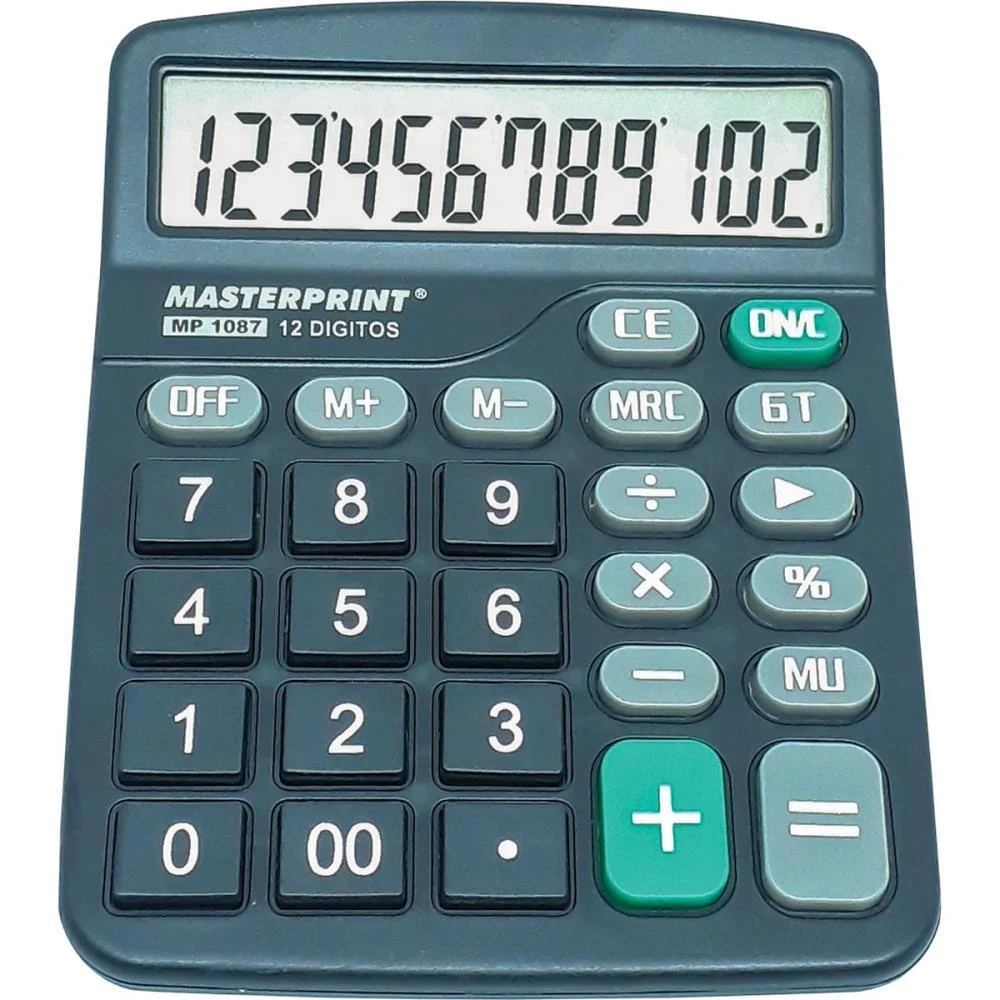 CALCULADORA DE MESA 12 DIG.MP 1087 PRETA PILHA MASTERPRINT (UNIDADE)