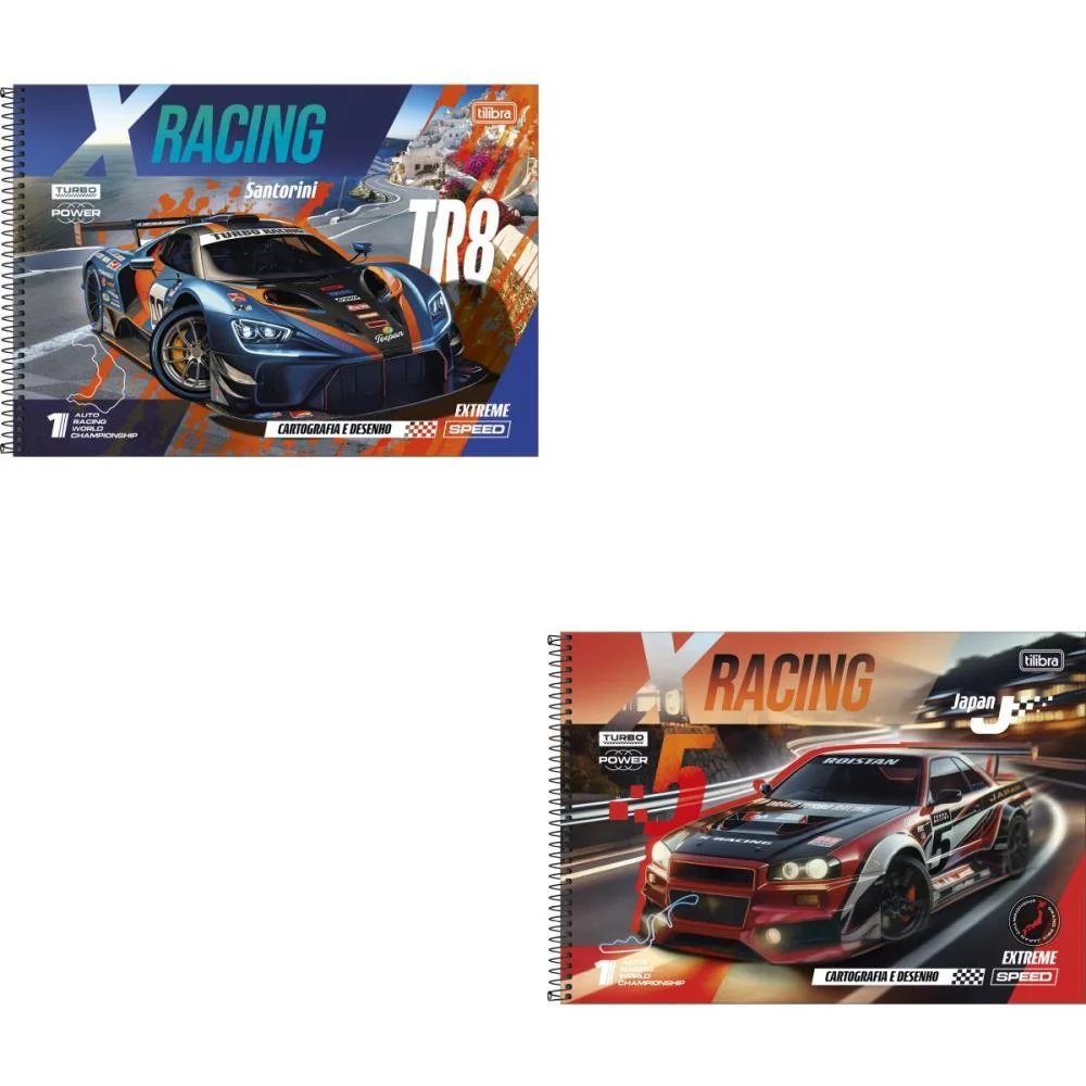 CADERNO DESENHO UNIV CAPA DURA X-RACING 80FLS ESPIRAL TILIBRA (PCT.C/04)