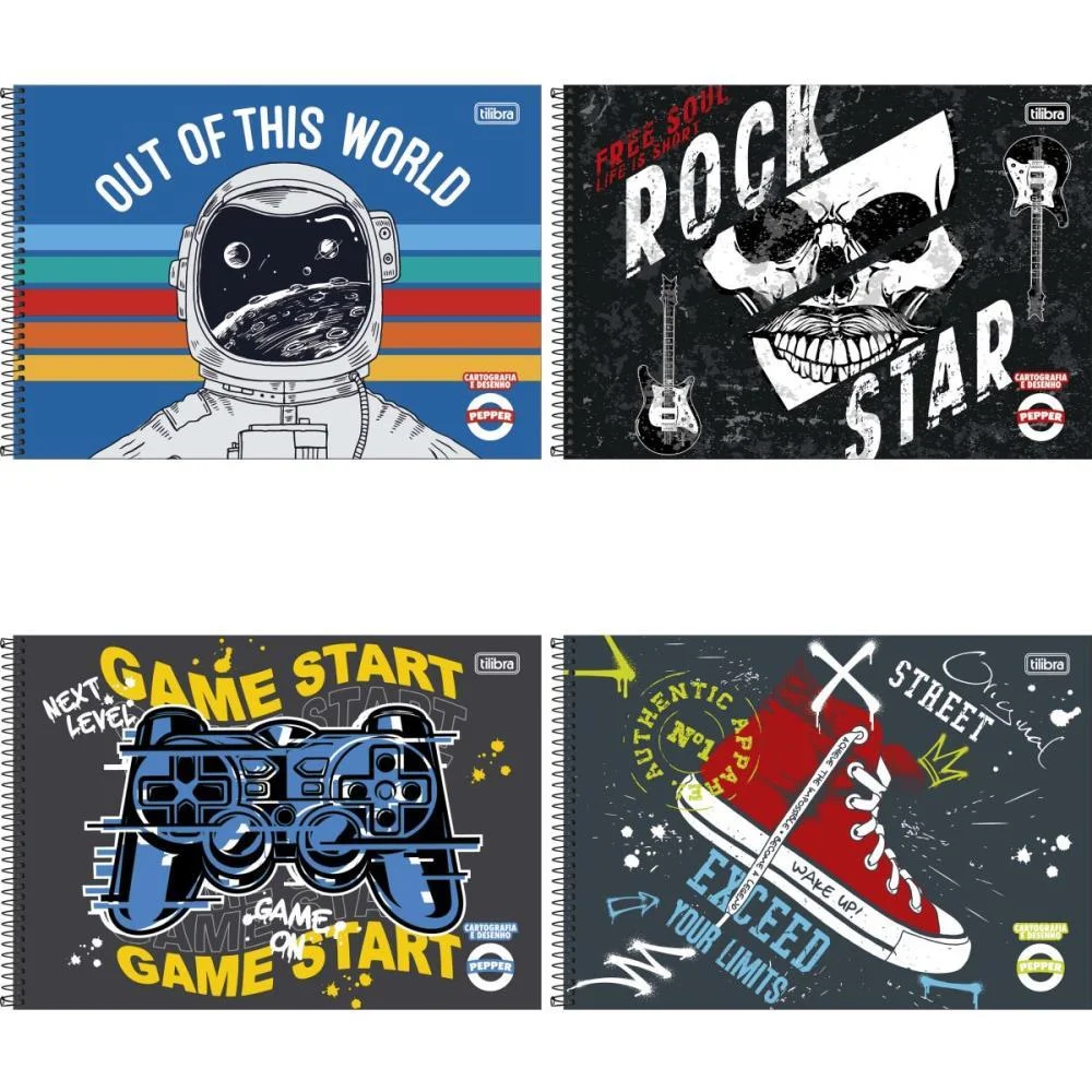 CADERNO DESENHO UNIV CAPA DURA PEPPER ESPIRAL 80FLS MASCULINO TILIBRA (PCT.C/04)